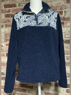 Vera Bradley Navy Sherpa Pullover with White Paisley Yoke